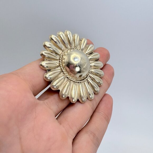 VTG Mexico 875 Silver Large Sunflower Sunburst Brooch Size 2.25" Diameter - Picture 5 of 8